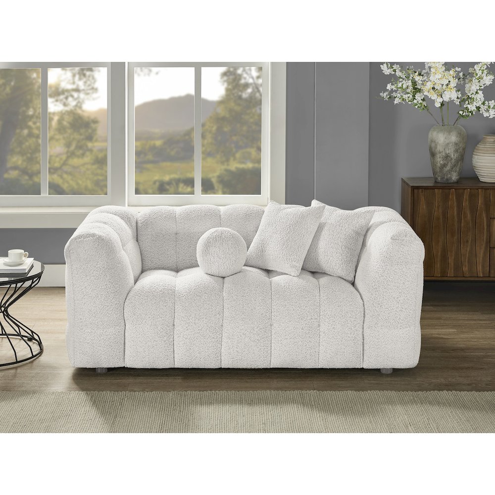 Boucle Fabric Cream Loveseat