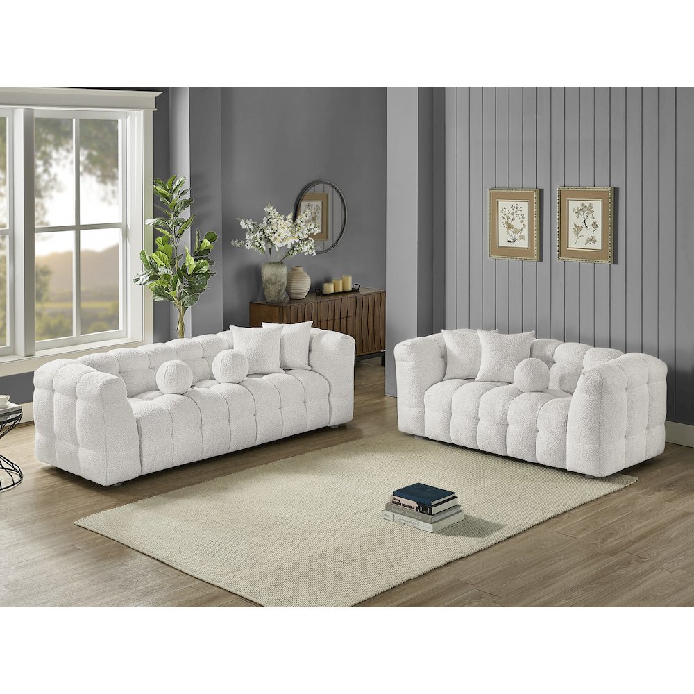 Boucle Fabric Cream 2pc Sofa and Loveseat Set