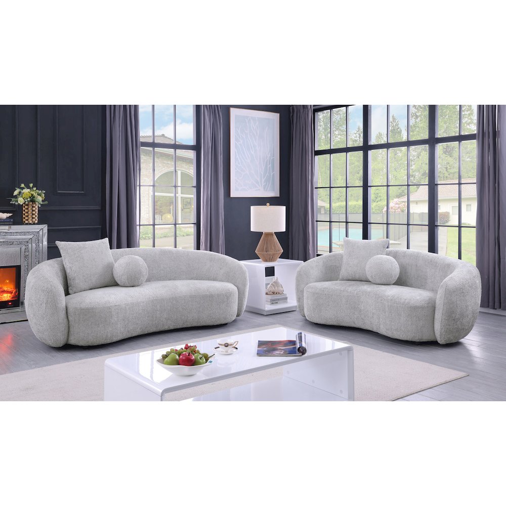 Teddy Fabric 2Pc Sofa + Loveseat Set In Light Grey