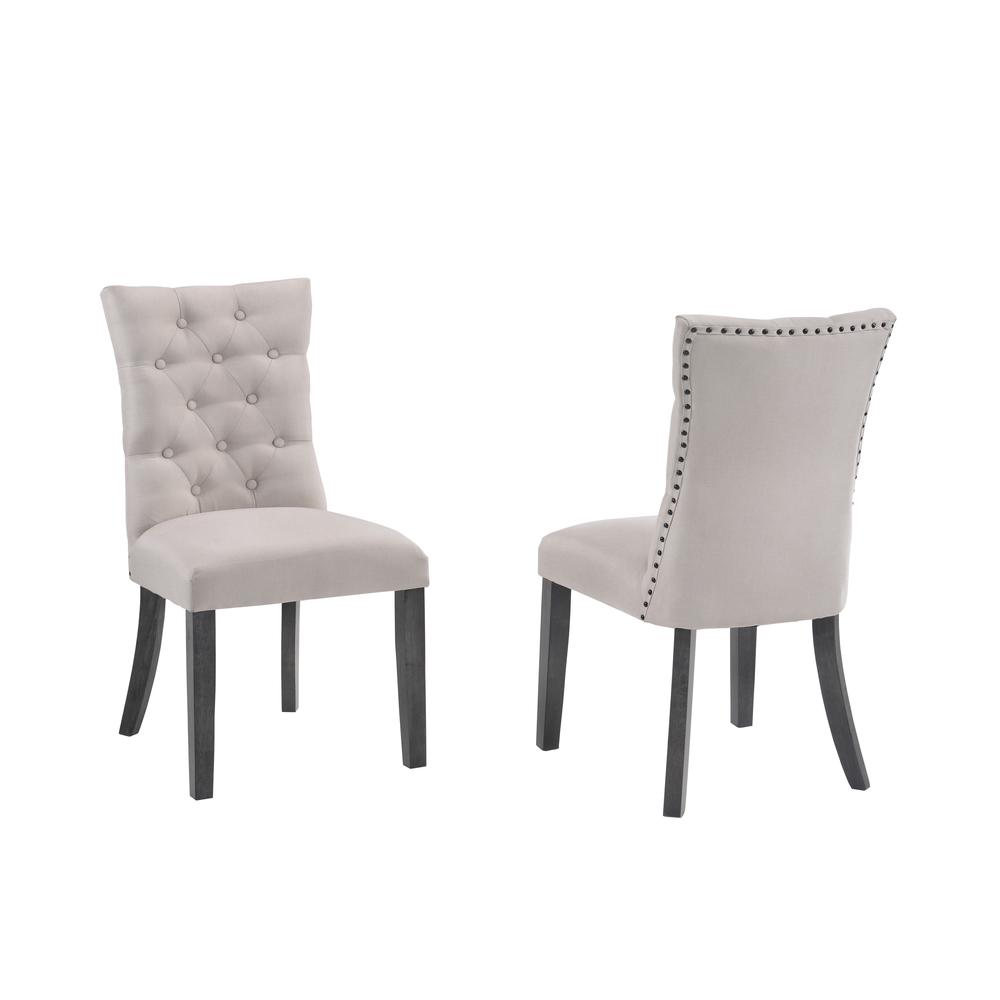 Weathered Gray Dining Table & 5 Side Chairs in Beige Linen