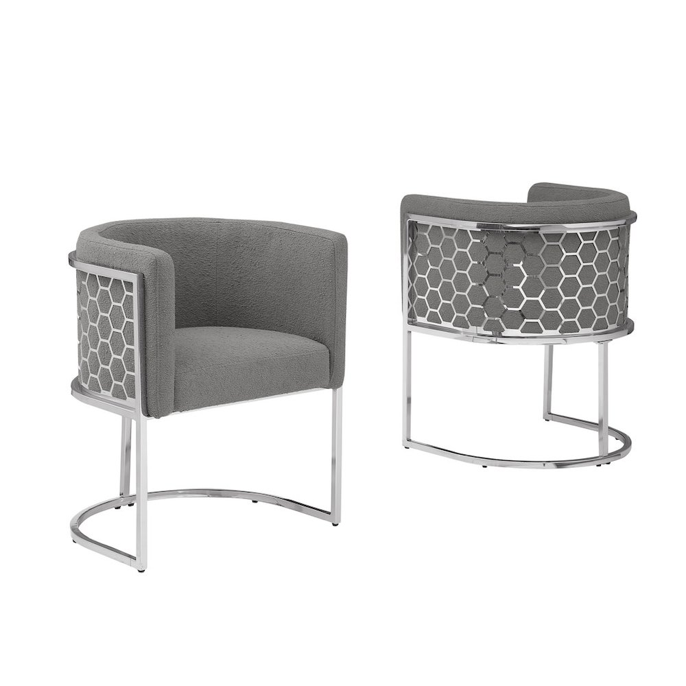 Honey comb- barrel side chair in Dark gray with silver