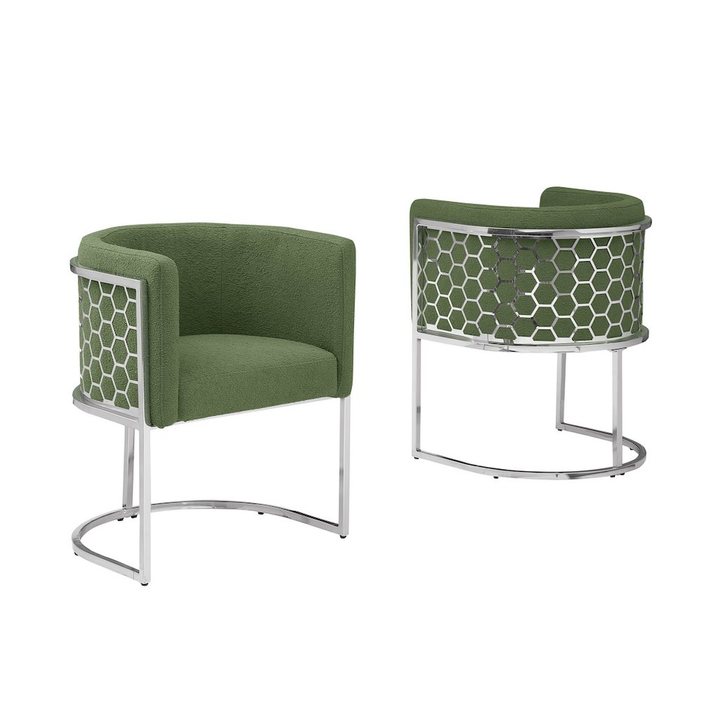 Honey comb- barrel side chair in Green with silver