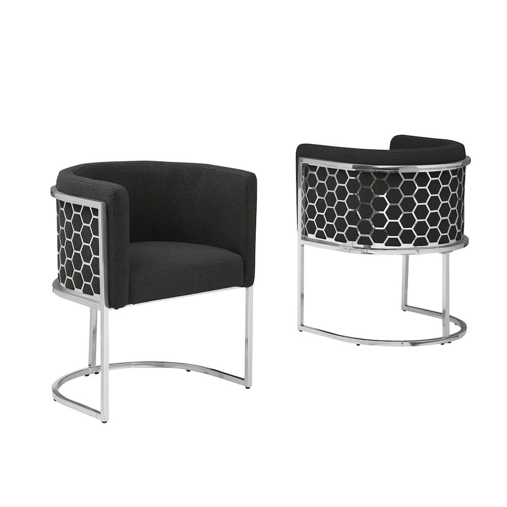 Honey comb- barrel side chair in Black with silver