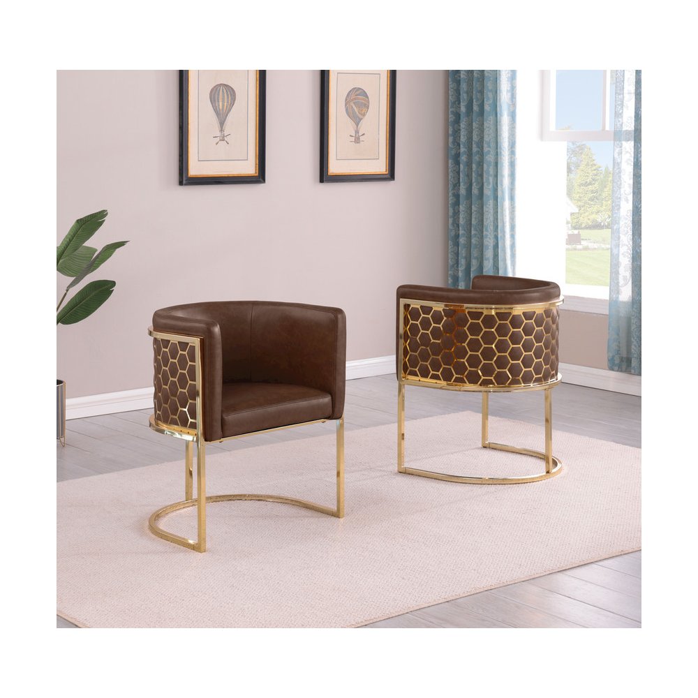 Leather-Aire Side Chairs with Honeycomb Gold Chrome Set of 2