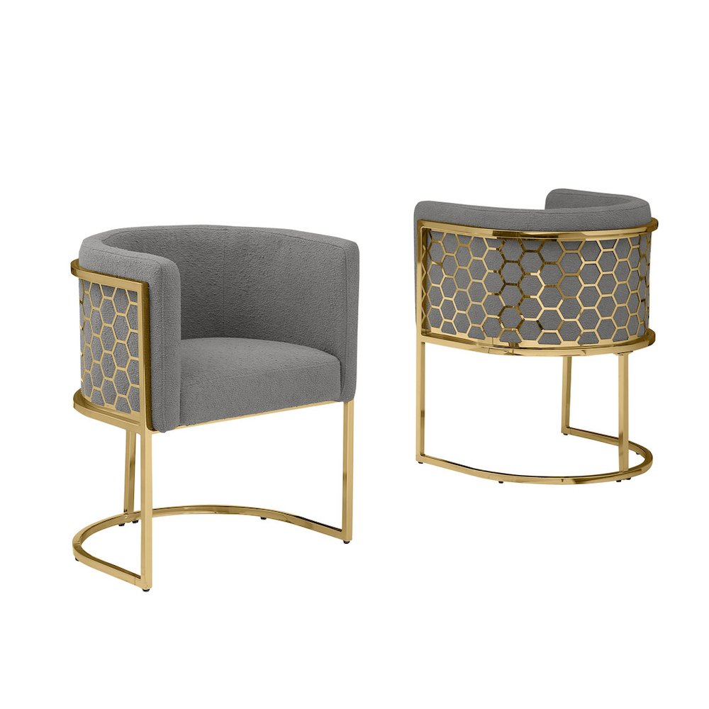 Honey comb- barrel side chair in Dark gray with gold