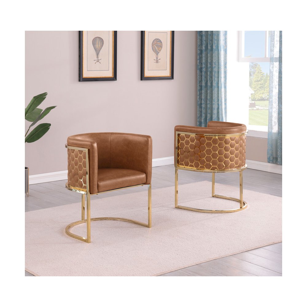 Leather-Aire Side Chairs with Honeycomb Gold Chrome Set of 2