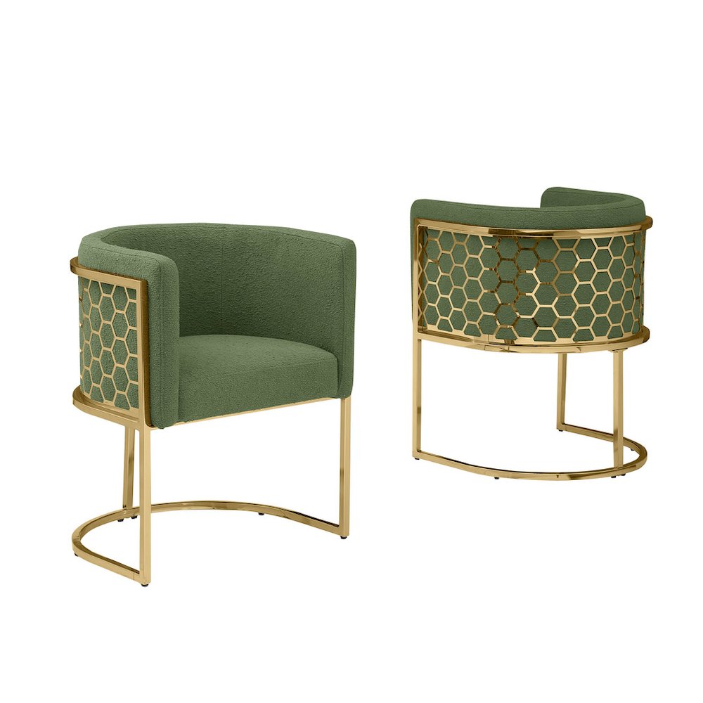 Honey comb- barrel side chair in Green with gold