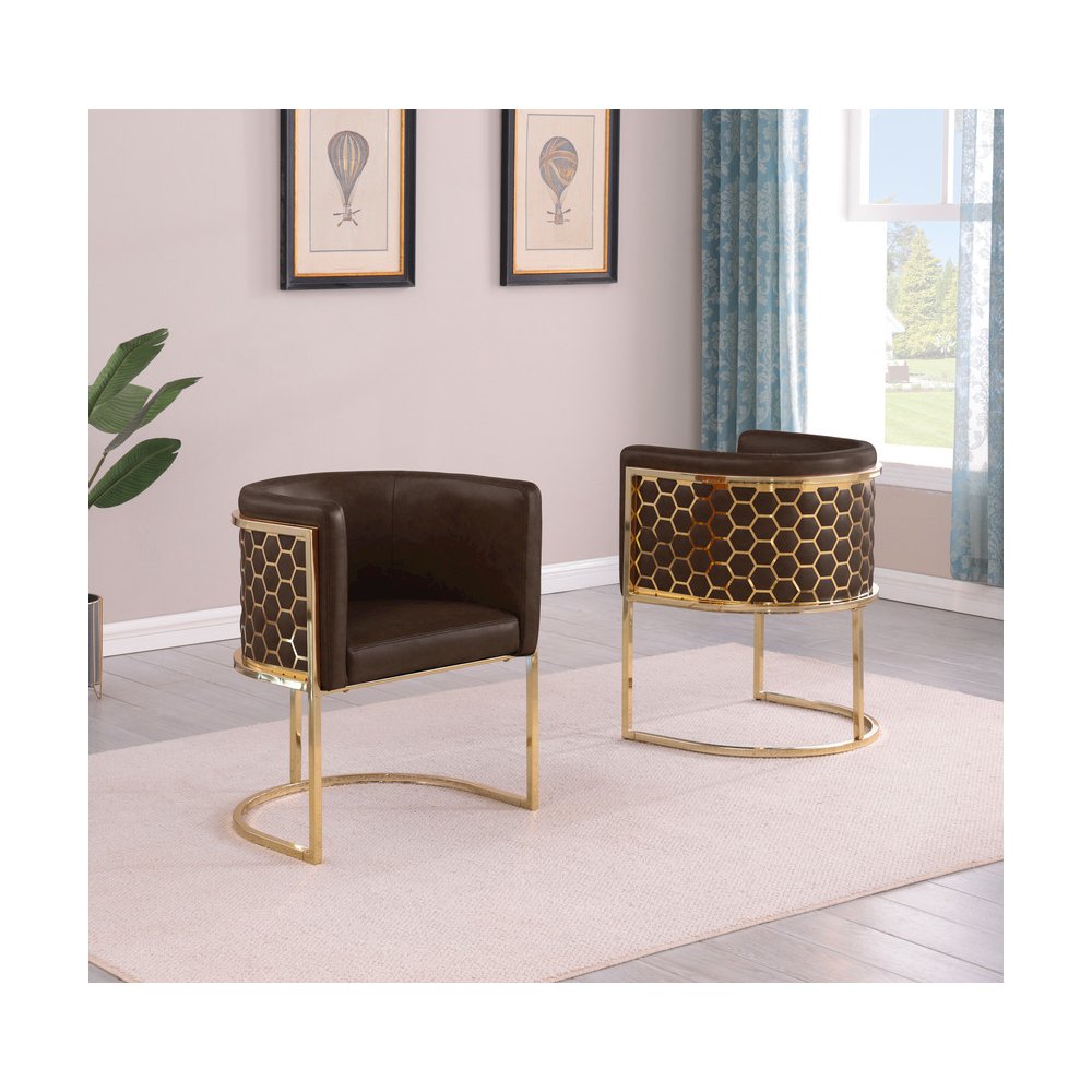 Leather-Aire Side Chairs with Honeycomb Gold Chrome Set of 2