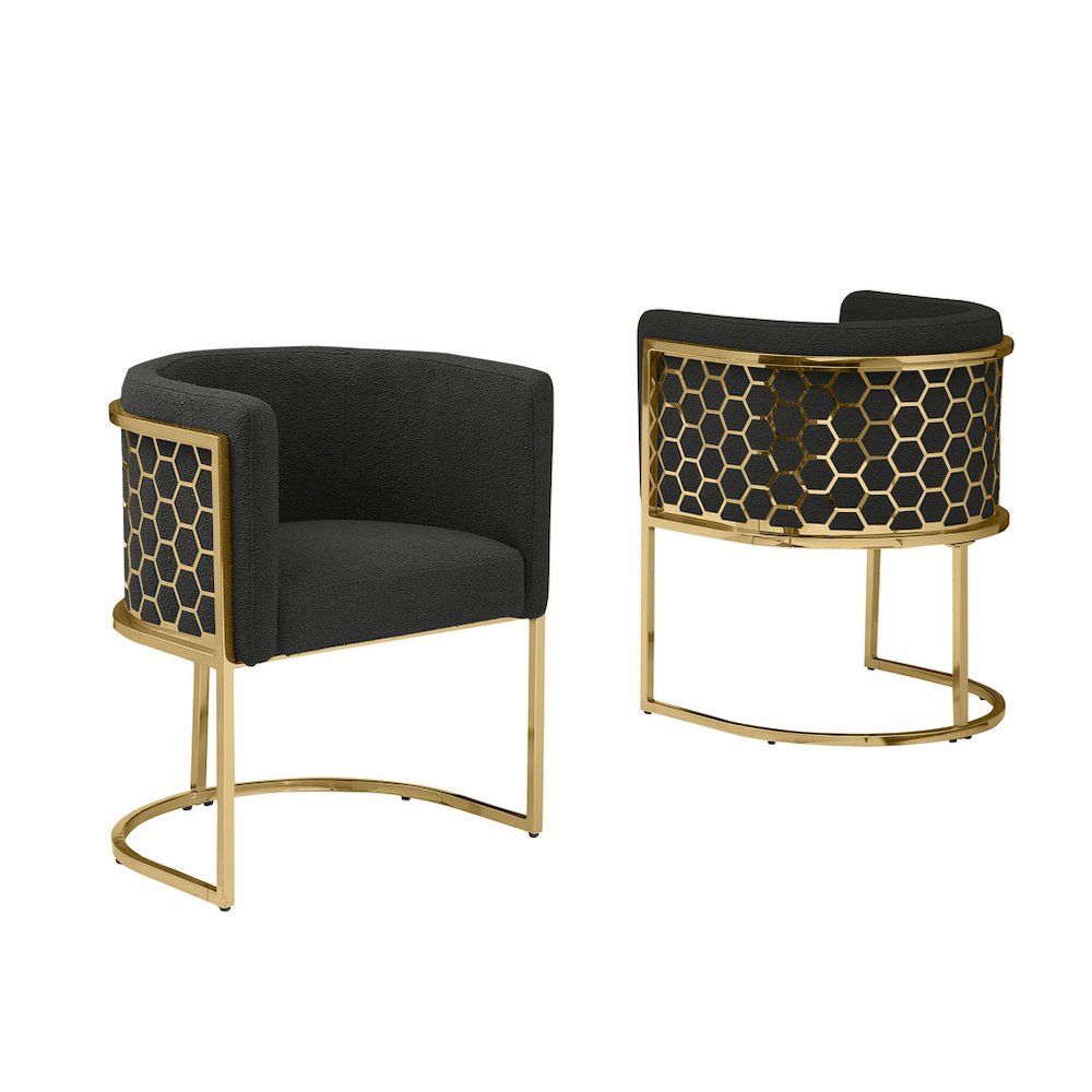 Honey comb- barrel side chair in Black with gold