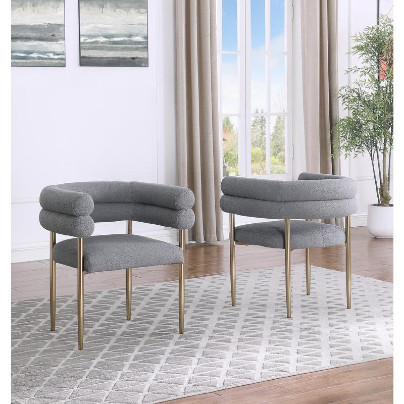 Gray with gold teddy fur upholstered side chairs