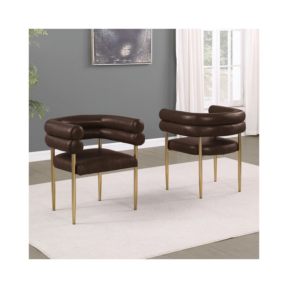 2pc Leather Air Espresso with Gold Chrome Base