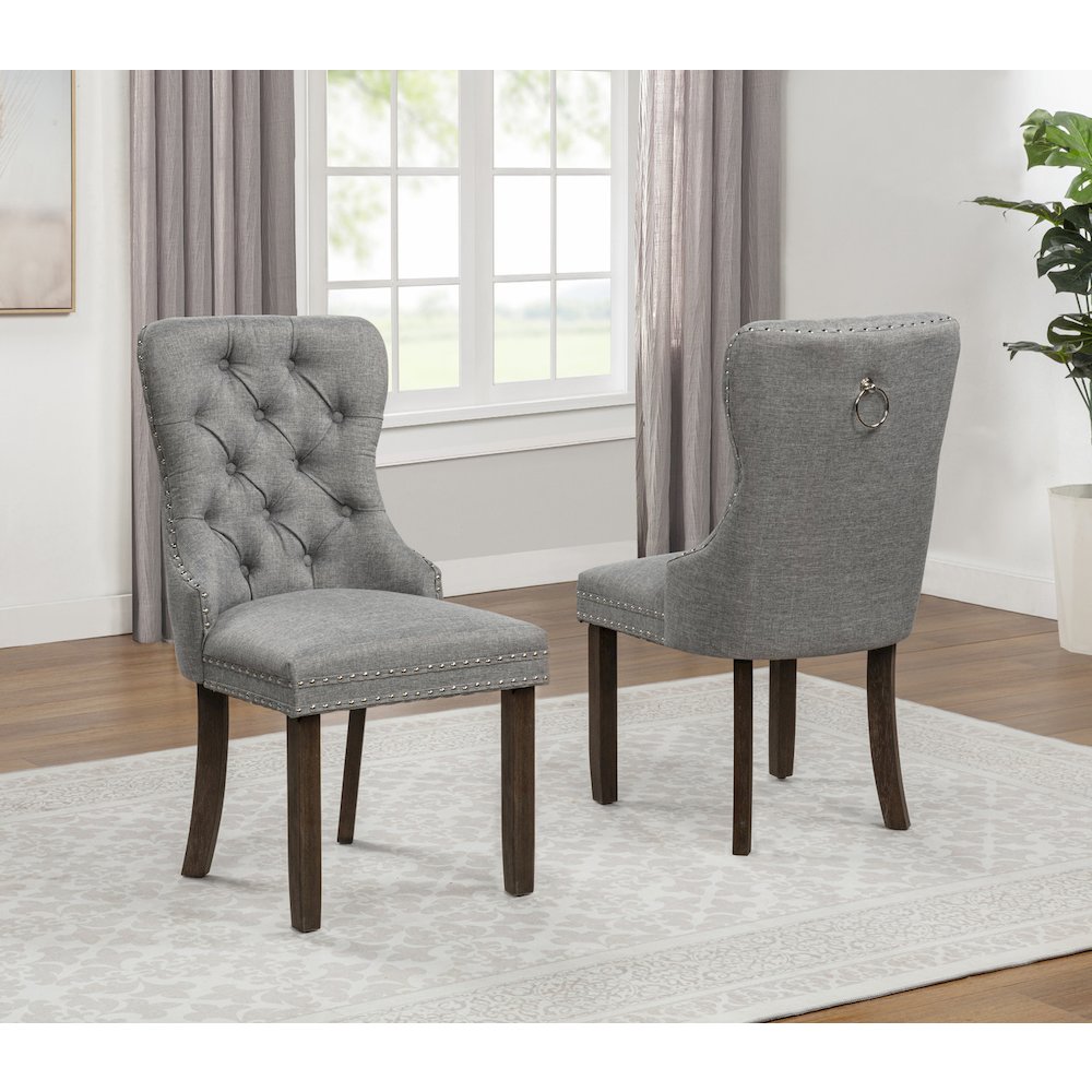 2pc Gray Button Tufted Wing Back Chairs