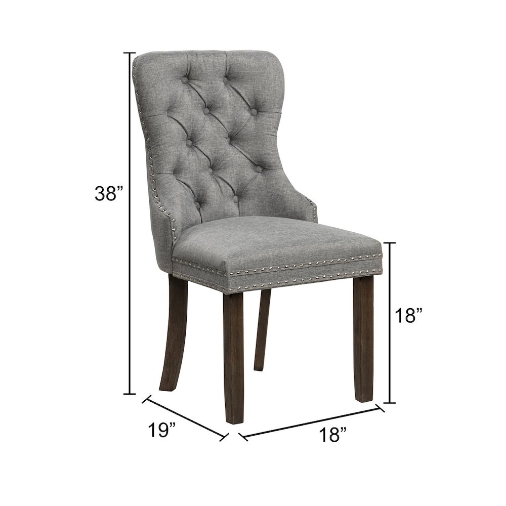 2pc Gray Button Tufted Wing Back Chairs