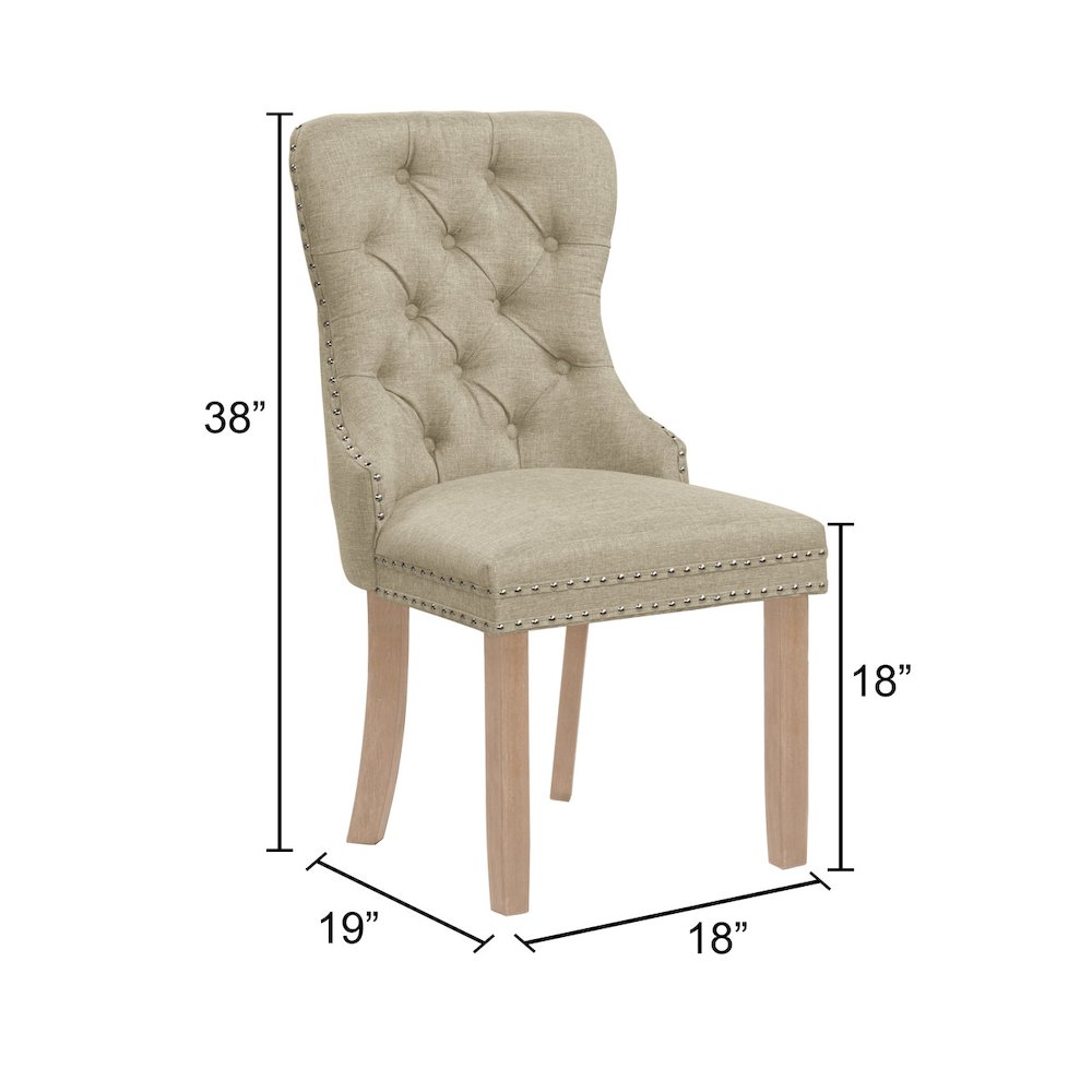 2pc Beige Button Tufted Wing Back Chairs