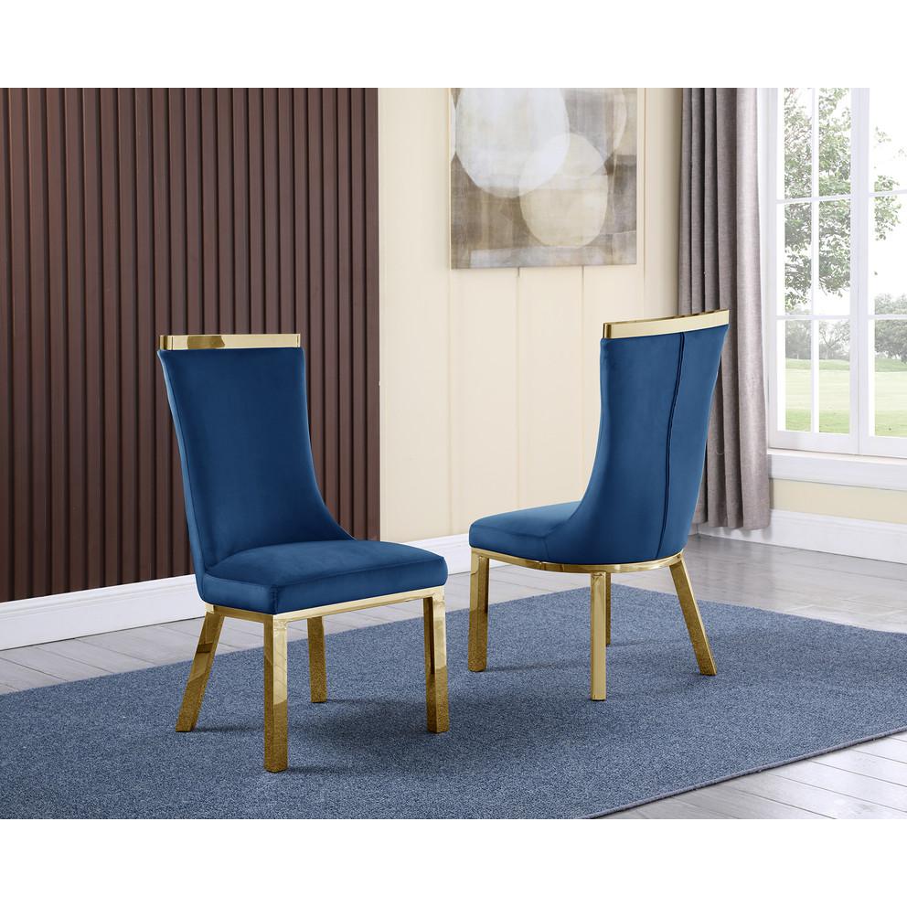 9pc dining set- Recatngle Glass table with gold color base and Navy Blue velvet chairs