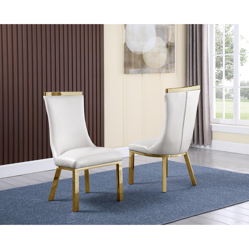 9pc dining set- Recatngle Glass table with gold color base and White faux leather chairs