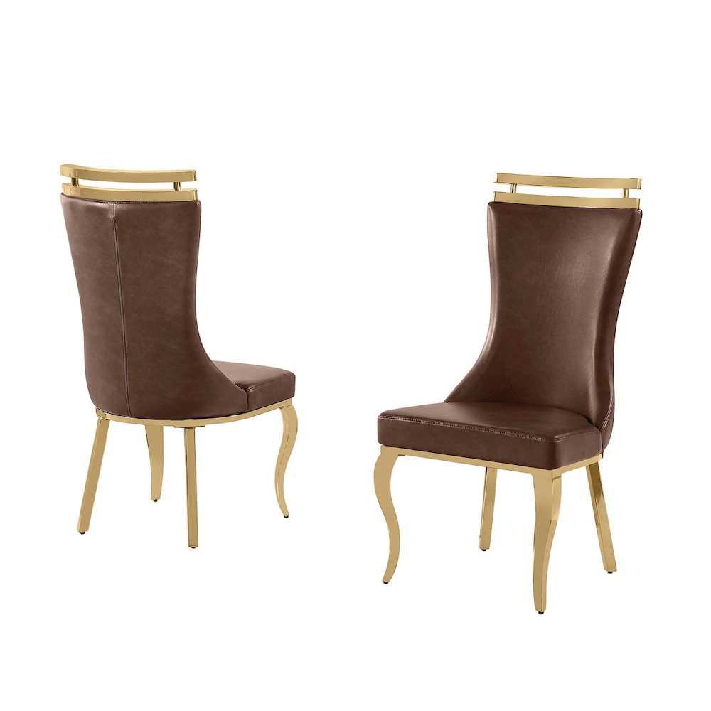 2pc Mocha Leathaire Gold Stainless Steel Base