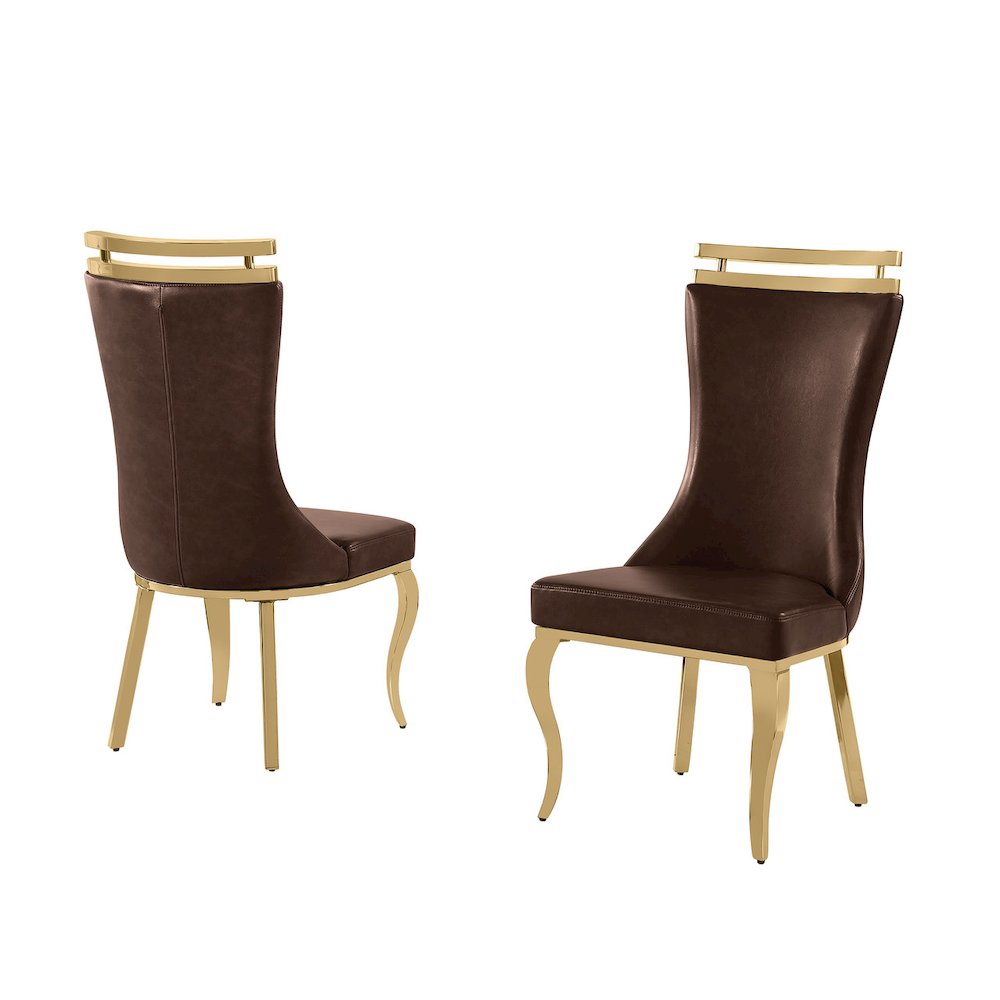 2pc Espresso Leathaire  Gold Stainless Steel Base