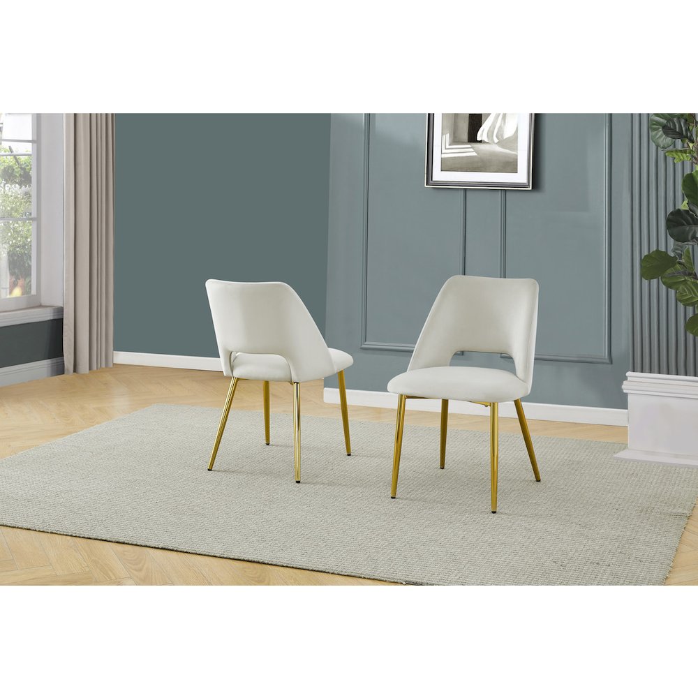 7pc modern glass dining table with 6 Cream side chairs