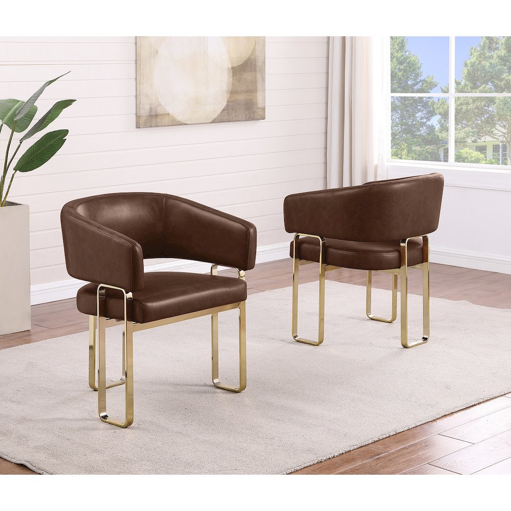 2pc Mocha Leathaire Tri Leg Chairs