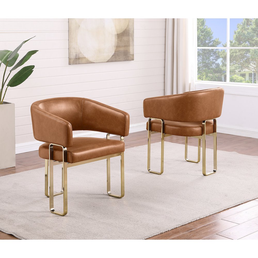 2pc Toffee Leathaire Tri Leg Chairs