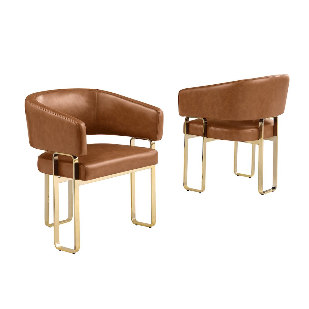 2pc Toffee Leathaire Tri Leg Chairs