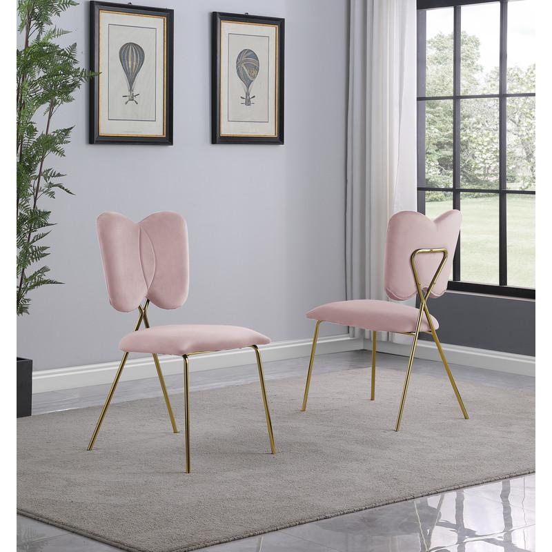 5pc dining Set- Round tempered glass dining table with 4 Pink velvet chairs