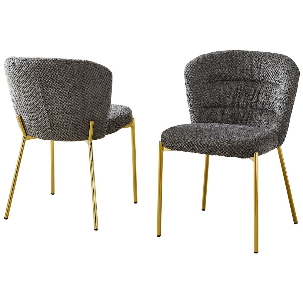 Dark Gray Fluffy Fabric With Gold Chrome Base