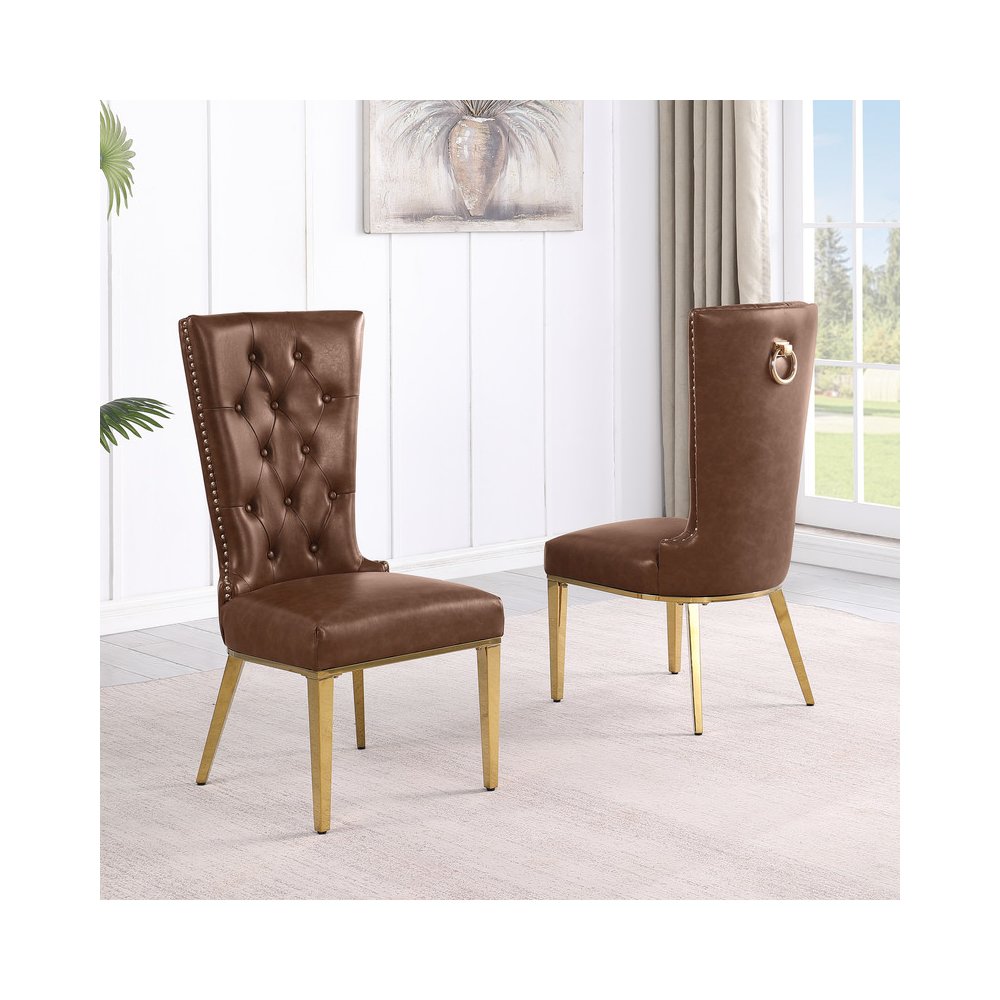 2pc Leather Air Mocha with Gold Chrome Base