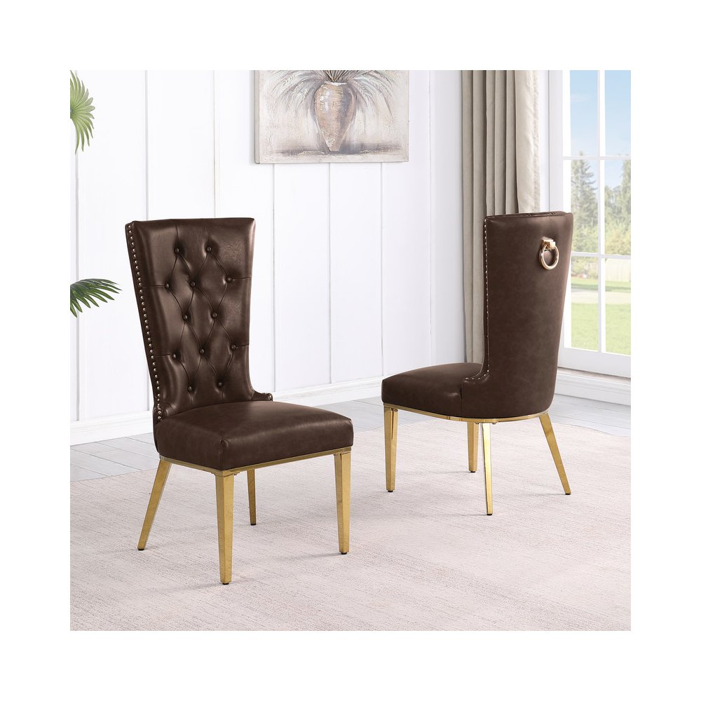 2pc Leather Air Espresso with Gold Chrome Base