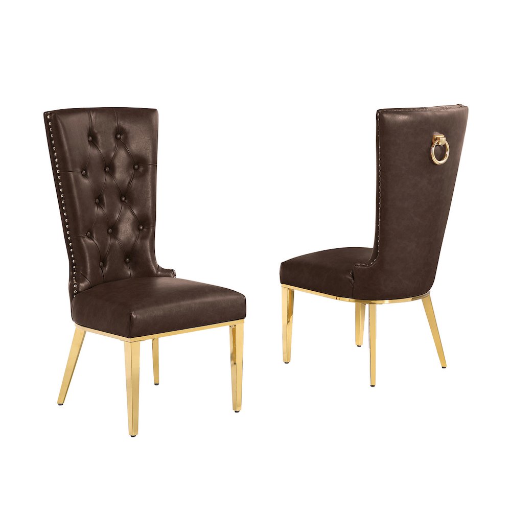 2pc Leather Air Espresso with Gold Chrome Base