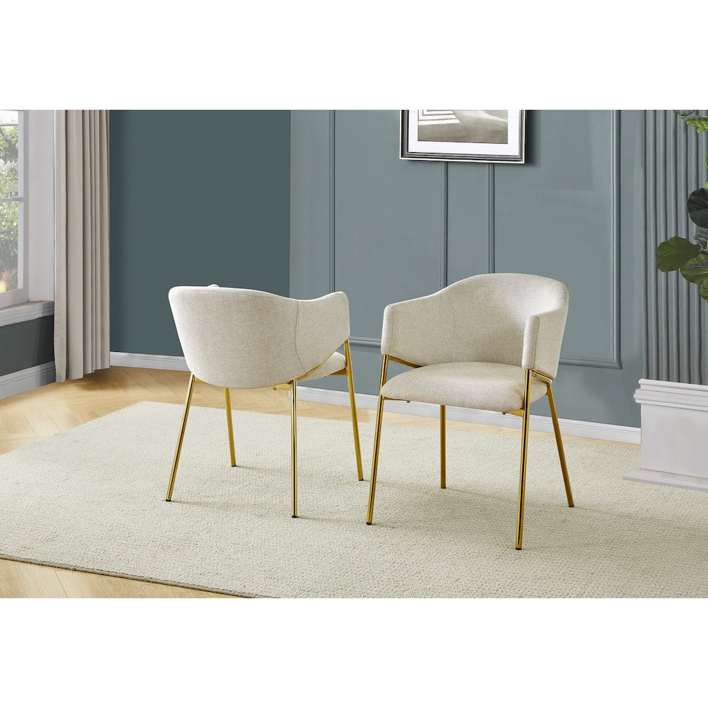 Beige Linen Upholstery Side Chairs With Gold Base