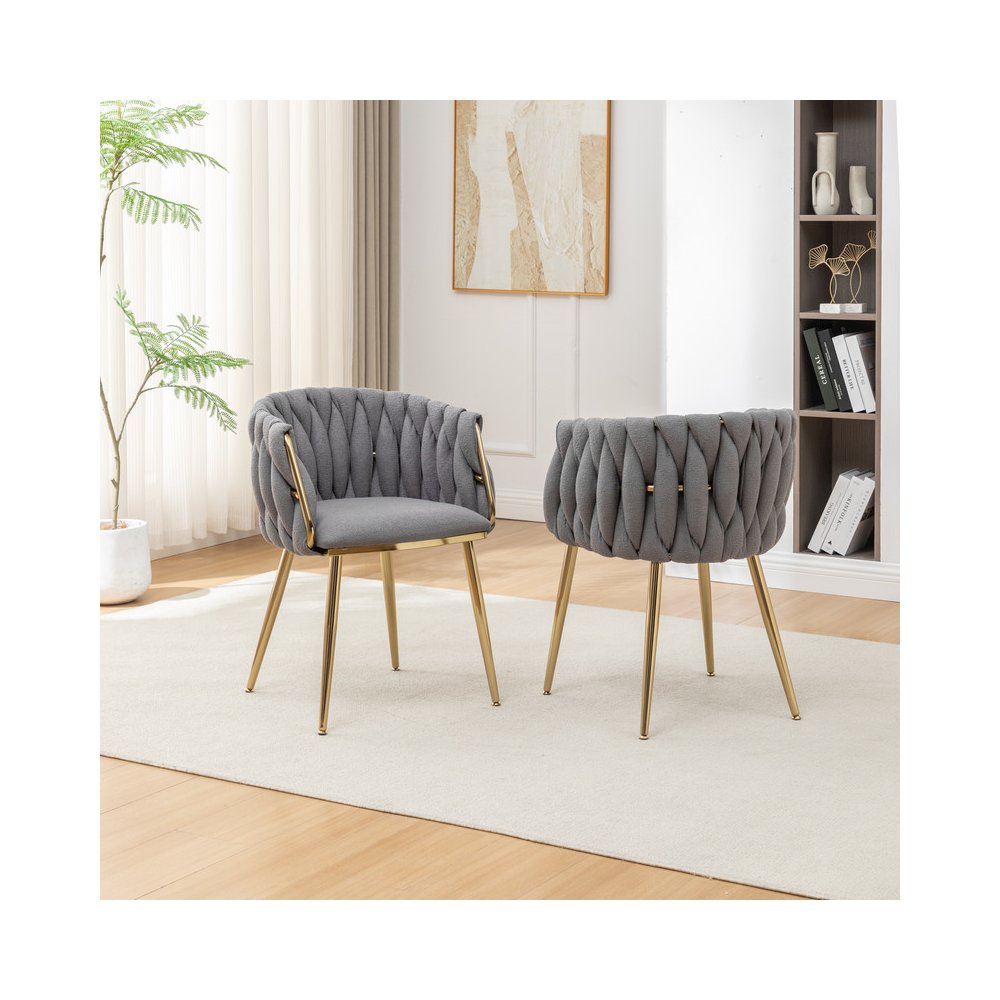 Dark Grey Boucle Fabric With Gold Base Side Chairs