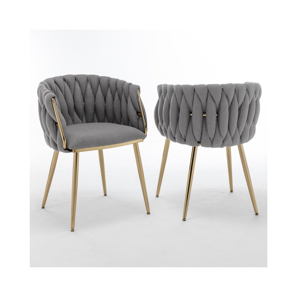 Dark Grey Boucle Fabric With Gold Base Side Chairs