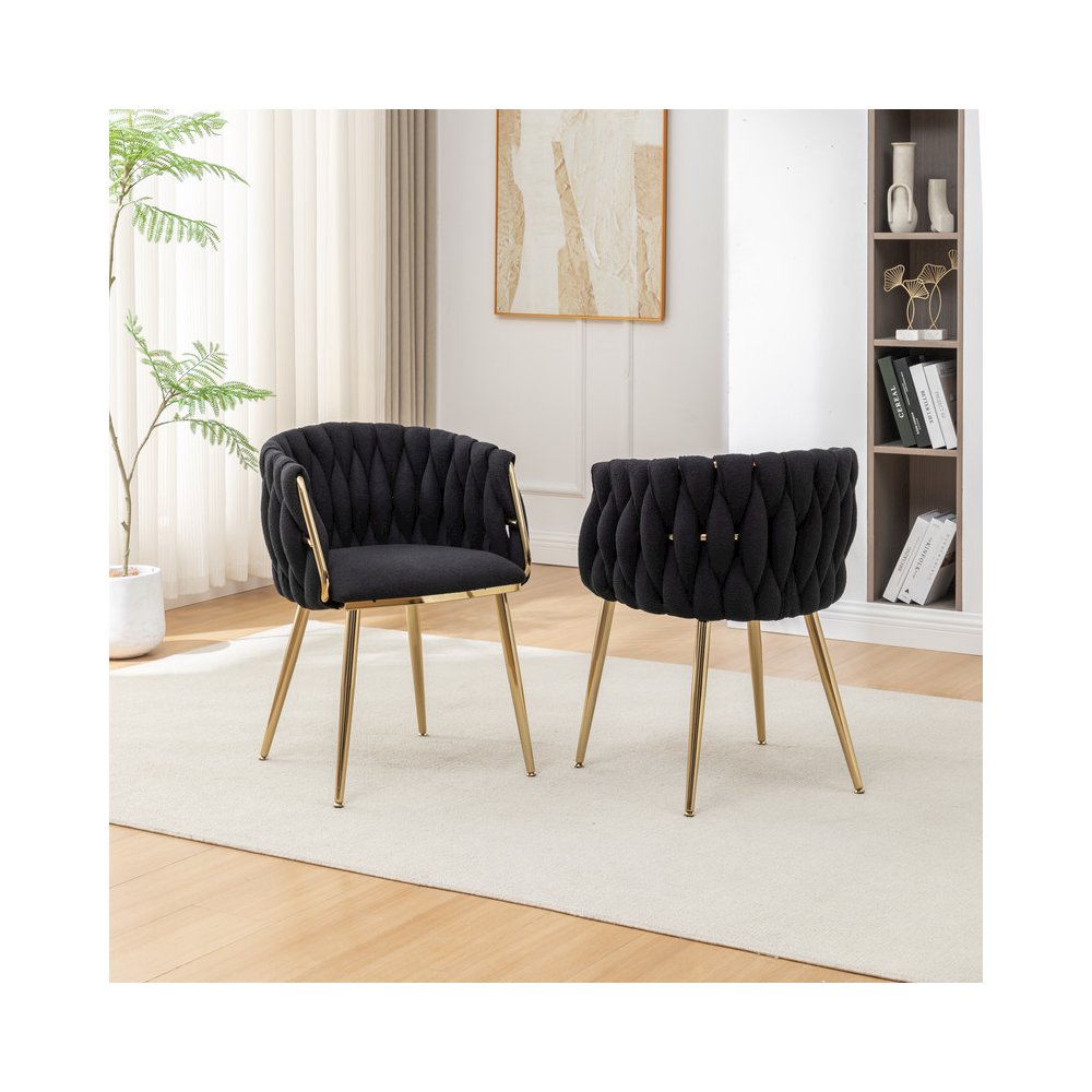 Best Quality Furniure Black Boucle Fabric With Gold Base Side Chairs