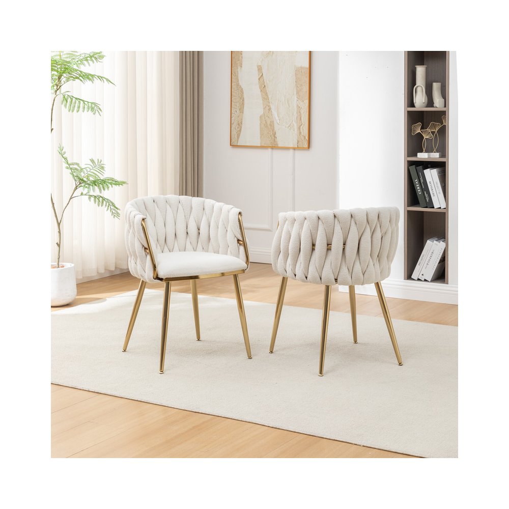 Best Quality Furniure Cream Boucle Fabric With Gold Base Side Chairs