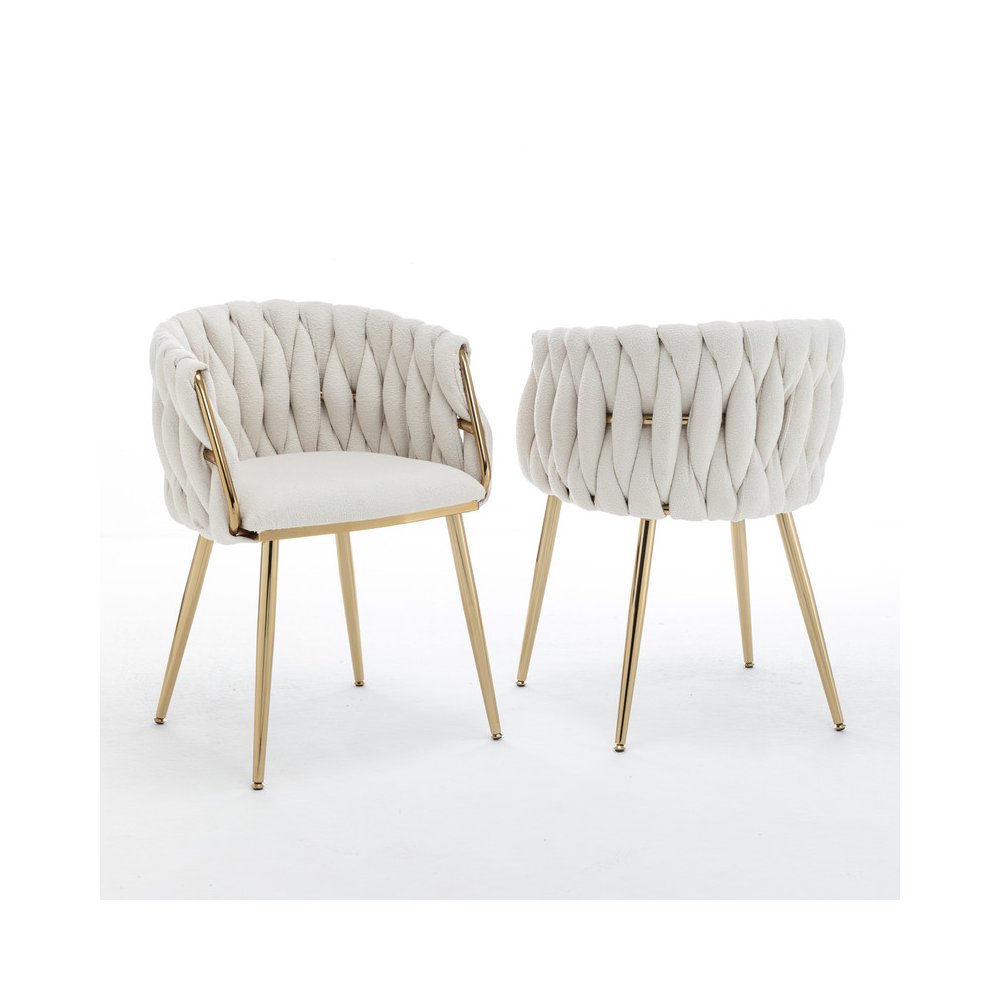 Best Quality Furniure Cream Boucle Fabric With Gold Base Side Chairs