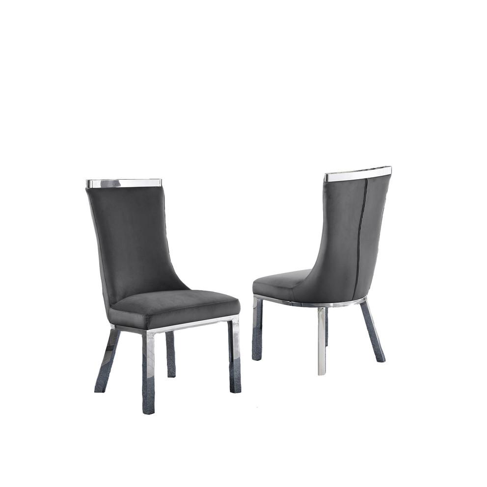 9pc dining set- Recatngle Glass table with silver color base and Dark Grey velvet chairs