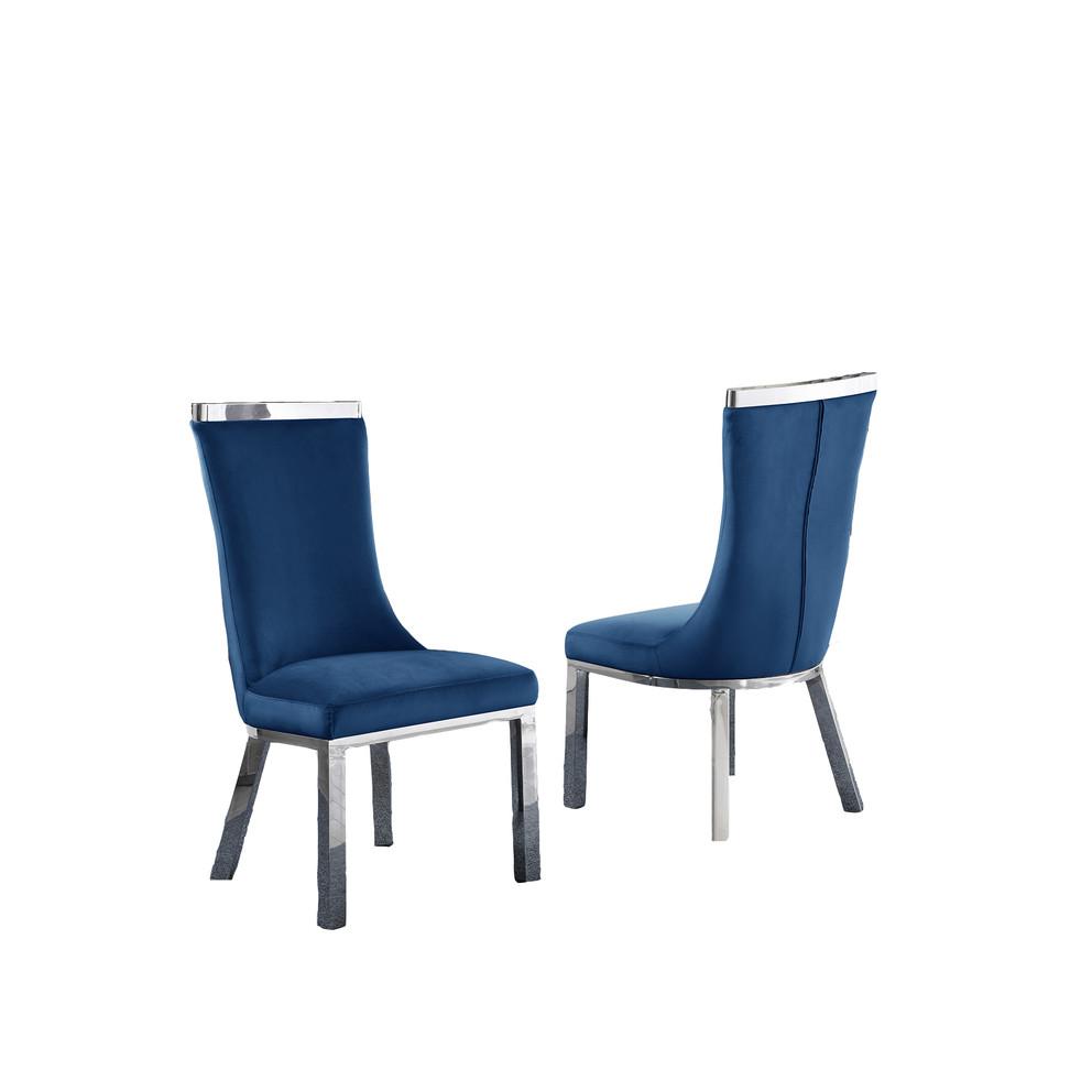 9pc dining set- Recatngle Glass table with silver color base and Navy Blue velvet chairs