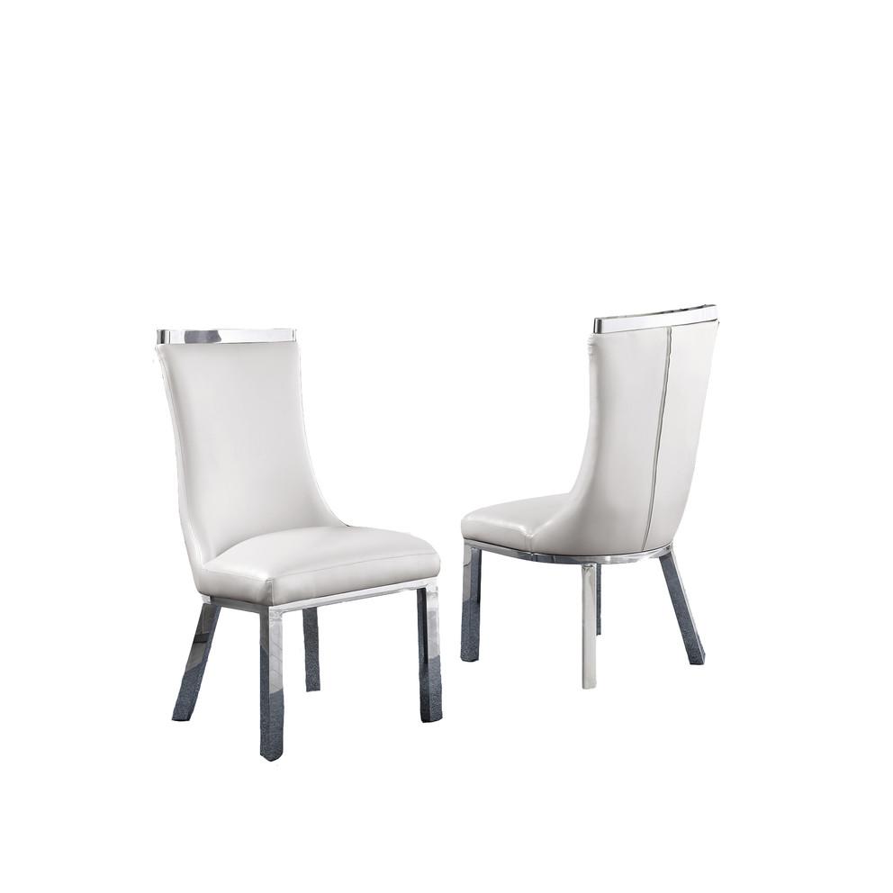 9pc dining set- Recatngle Glass table with silver color base and White faux leather chairs
