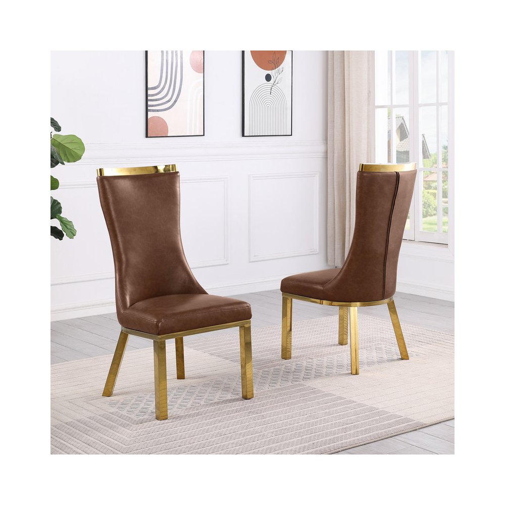 2pc Mocha Leathaire Gold Stainless Steel Base