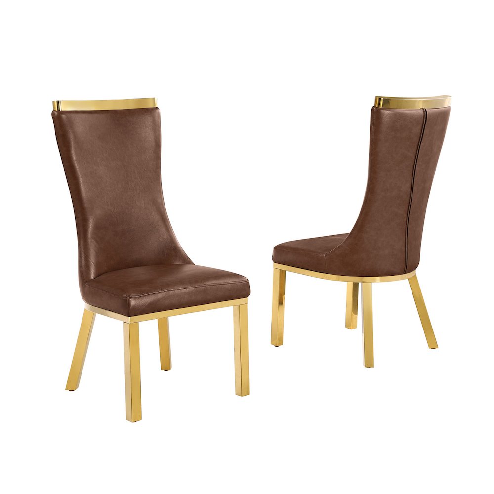 2pc Mocha Leathaire Gold Stainless Steel Base