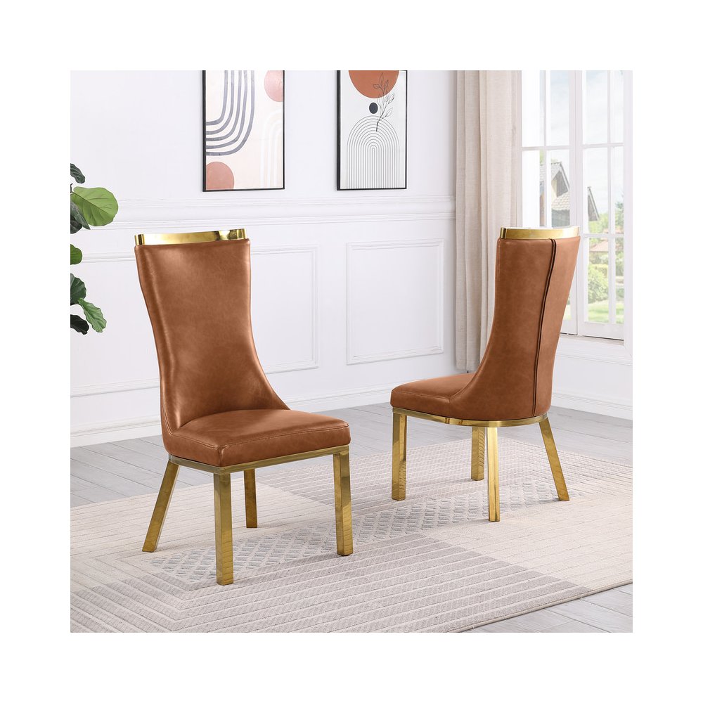 2pc Toffee Leathaire  Gold Stainless Steel Base