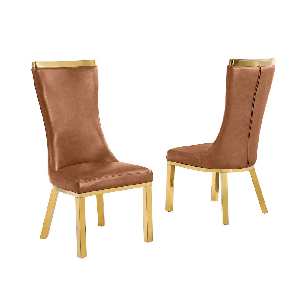 2pc Toffee Leathaire  Gold Stainless Steel Base