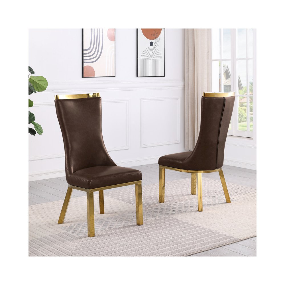 2pc Espresso Leathaire  Gold Stainless Steel Base