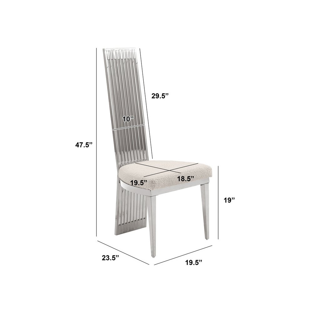 9Pc Tempered Glass Dining Set With 8 Cream Boucle Fabric Side Chairs