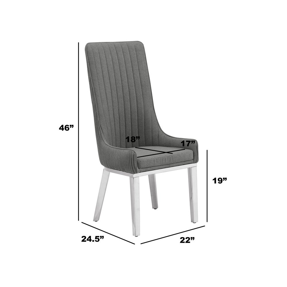 9Pc Tempered Glass Dining Set 8 Rich Gray Boucle Side Chairs And Silver Base