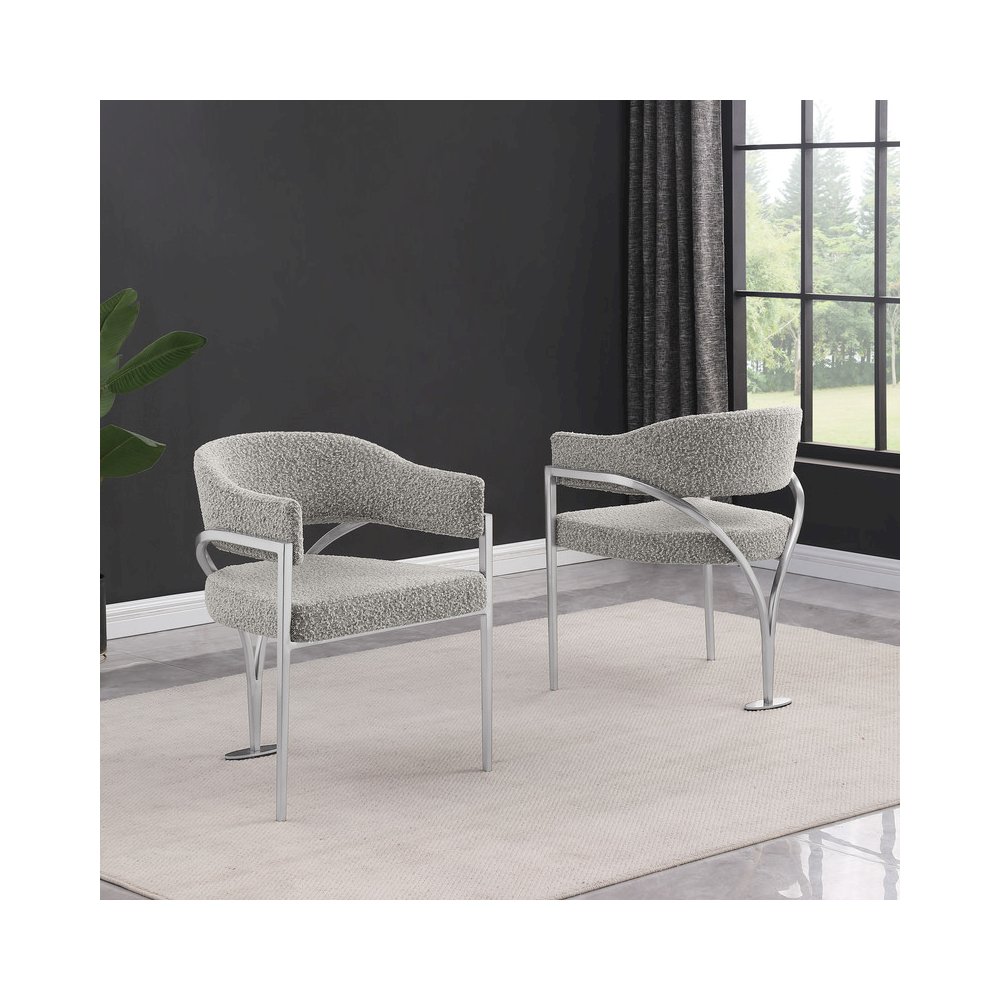5Pc Round 48X48 Dining Set With 4 Rich Gray Boucle Chairs