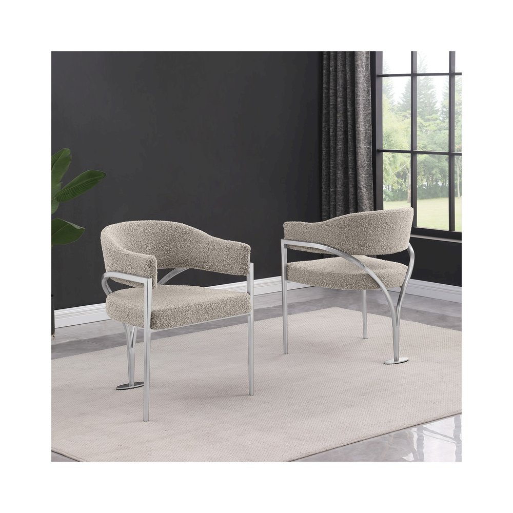 5Pc Round 48X48 Dining Set With 4 Gray Boucle Chairs