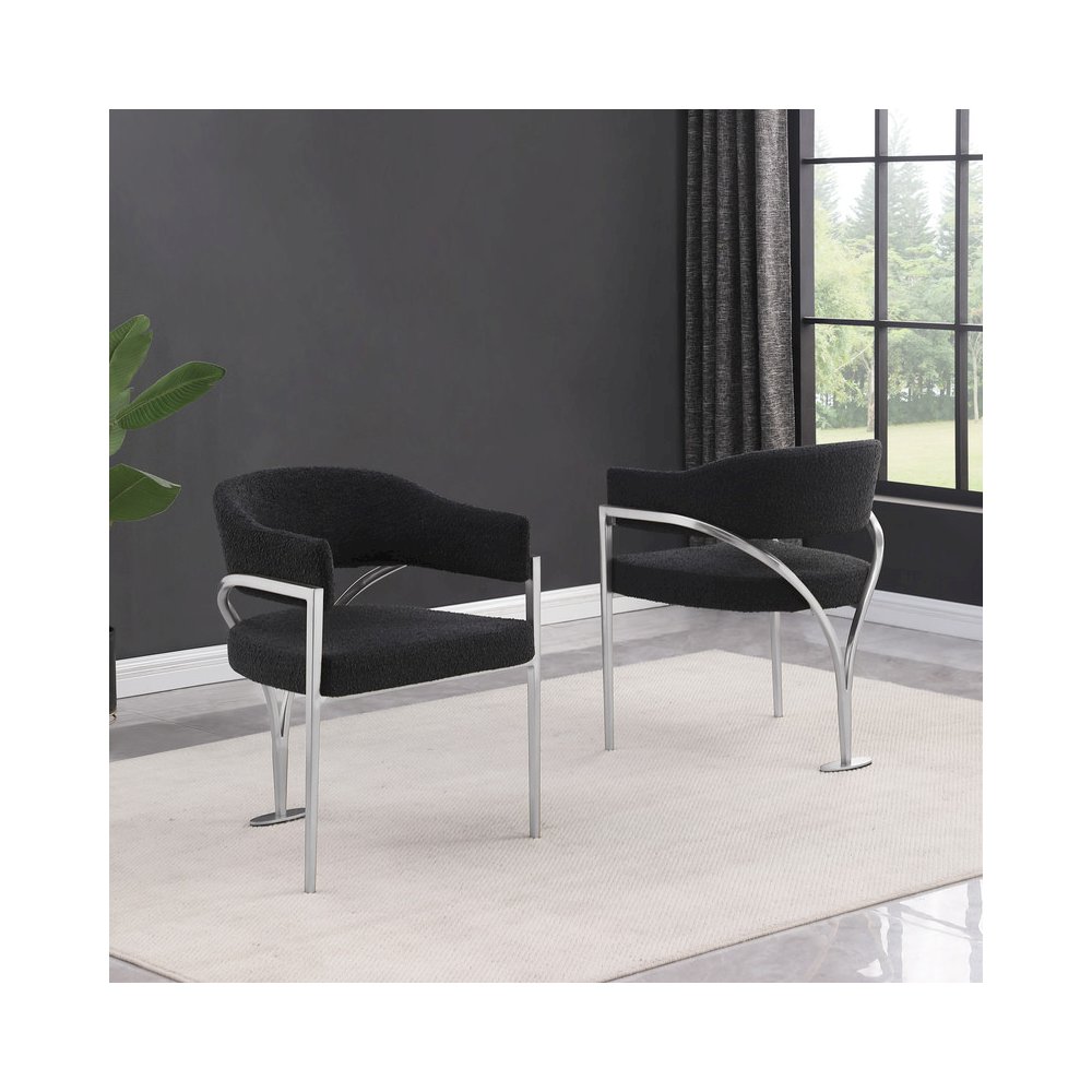 5Pc Round 48X48 Dining Set With 4 Black Boucle Chairs